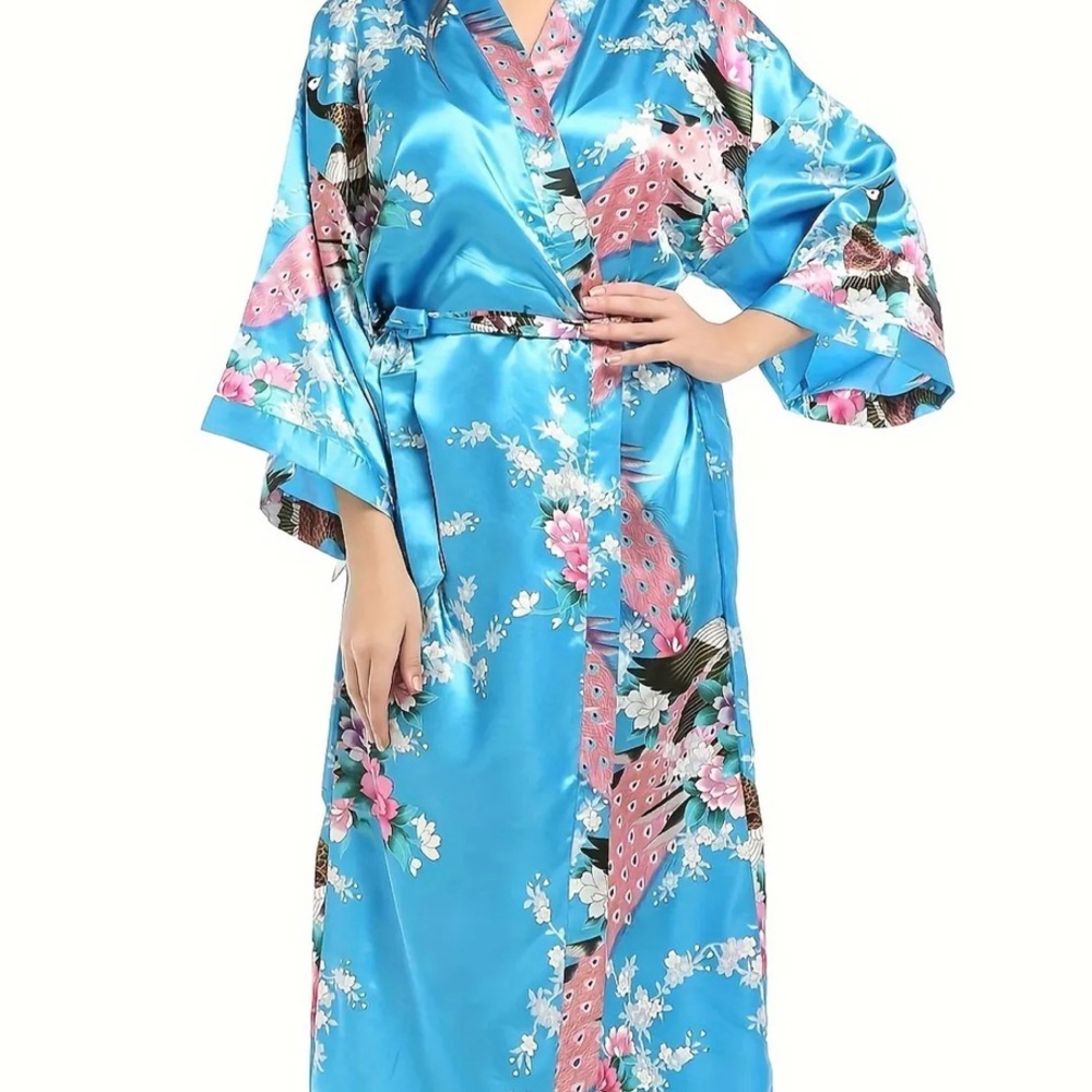 Callie Lives Red Kimono Robe 3/4 Length Intimates Loungewear Fashion Robe